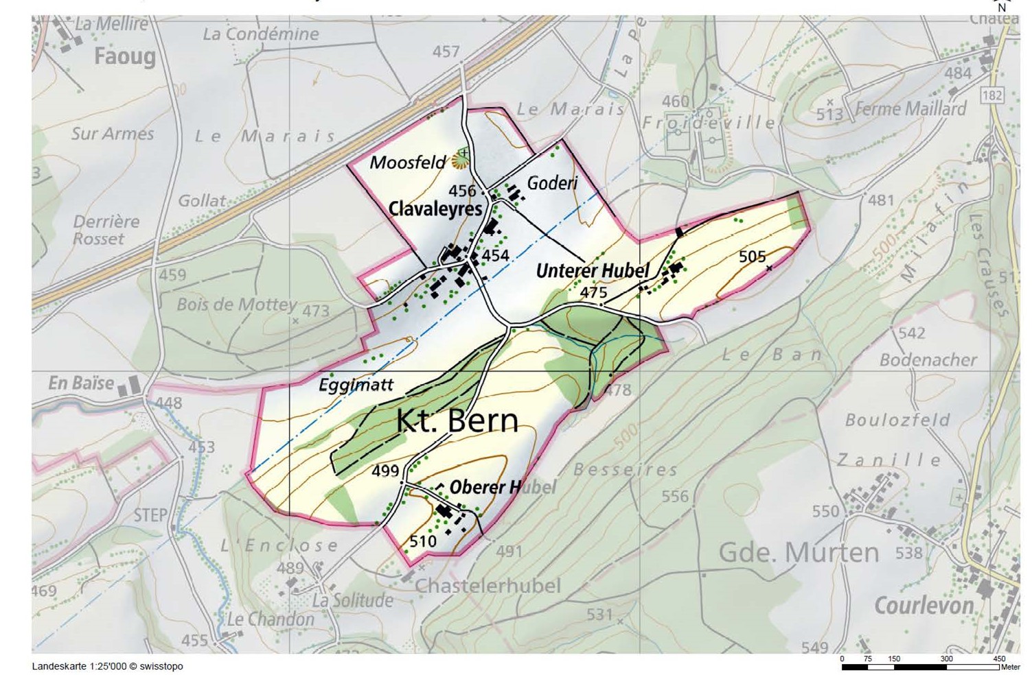 Carte du territoire de la commune municipale de Clavaleyres