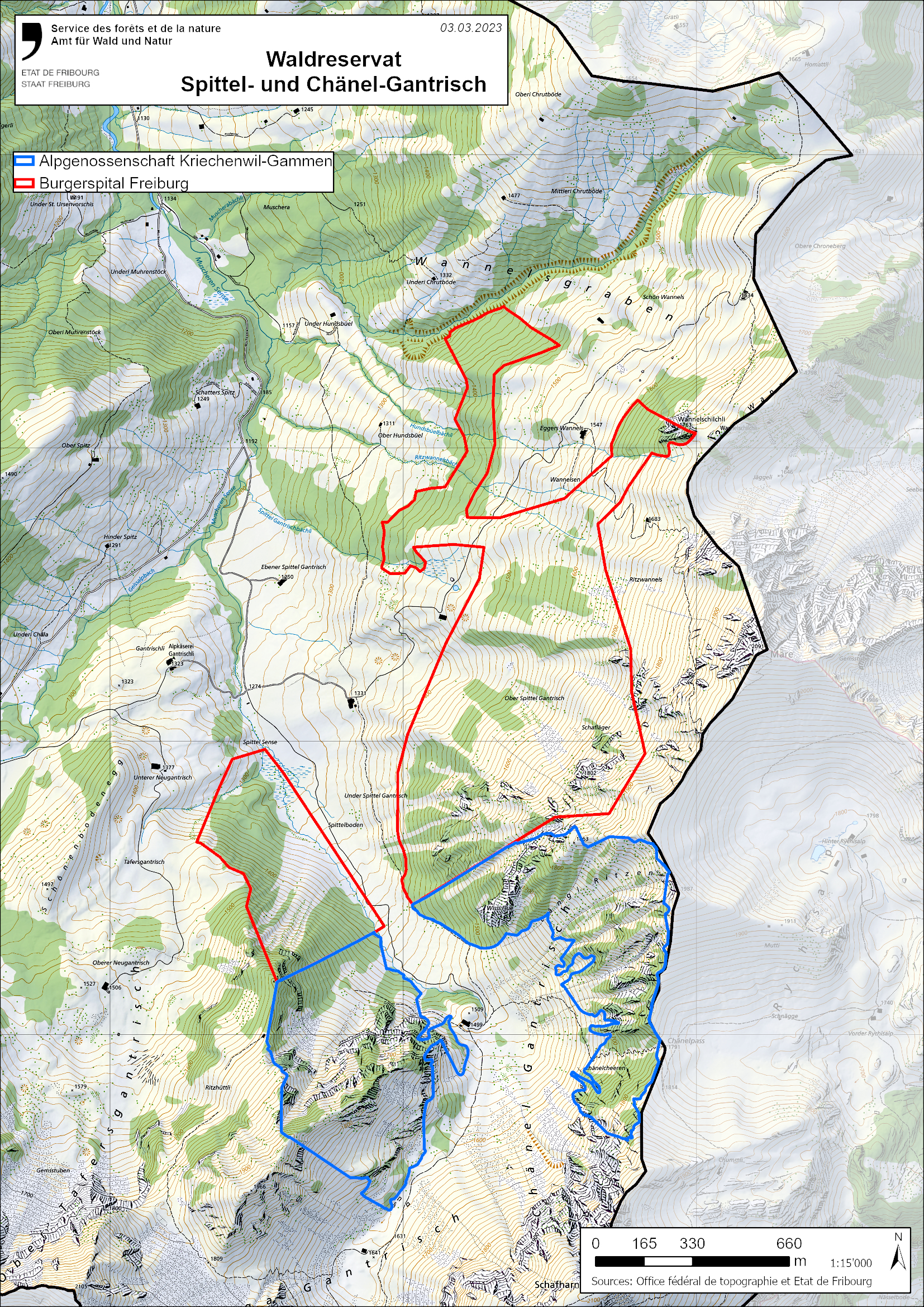 Réserve forestière Spittel- und Chänel-Gantrisch – Plan des périmètres (art. 1)